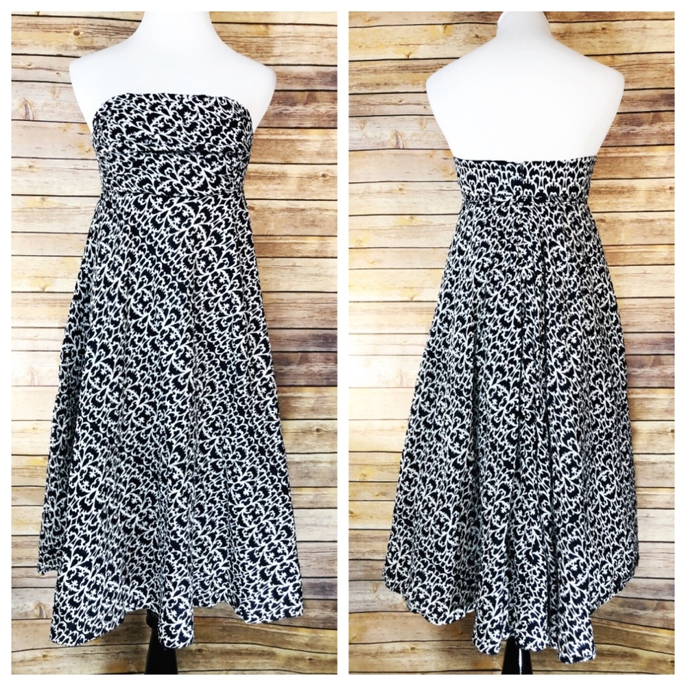 J. Crew Strapless Blue & White Textured Midi Dress